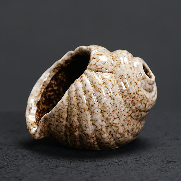 Buddha Stones Quemadores de incienso de cerámica con forma de caracola Shankha para purificación - Beige - image 11