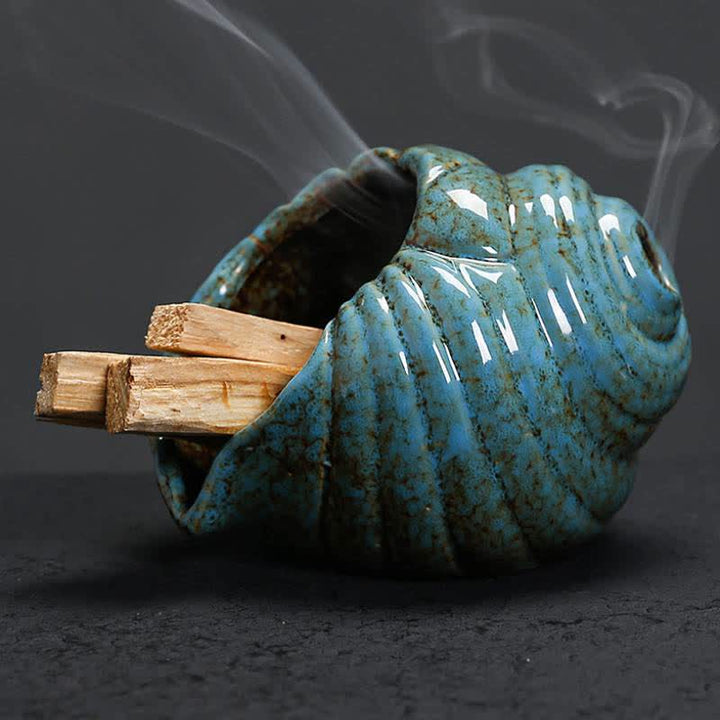Buddha Stones Quemadores de incienso de cerámica con forma de caracola Shankha para purificación - image 4