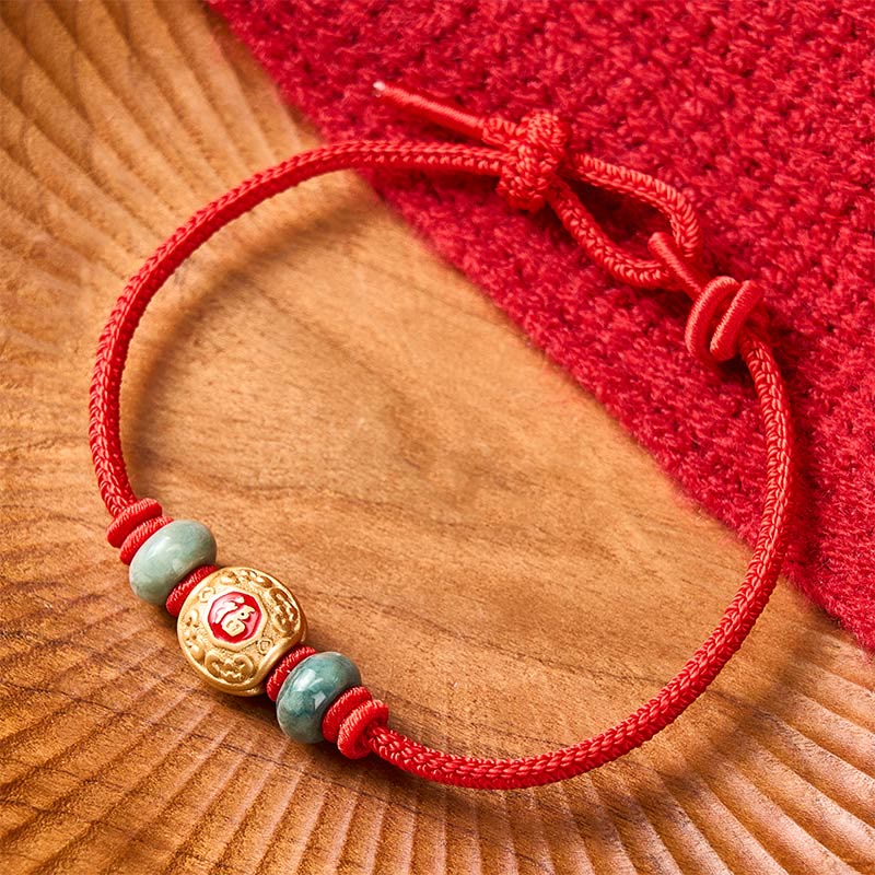 Pulsera de la suerte de cobre con personajes de Buddha Stones y cuerda roja - image 3