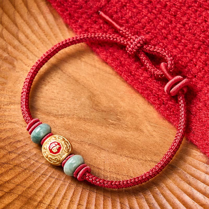 Pulsera de la suerte de cobre con personajes de Buddha Stones y cuerda roja - image 13