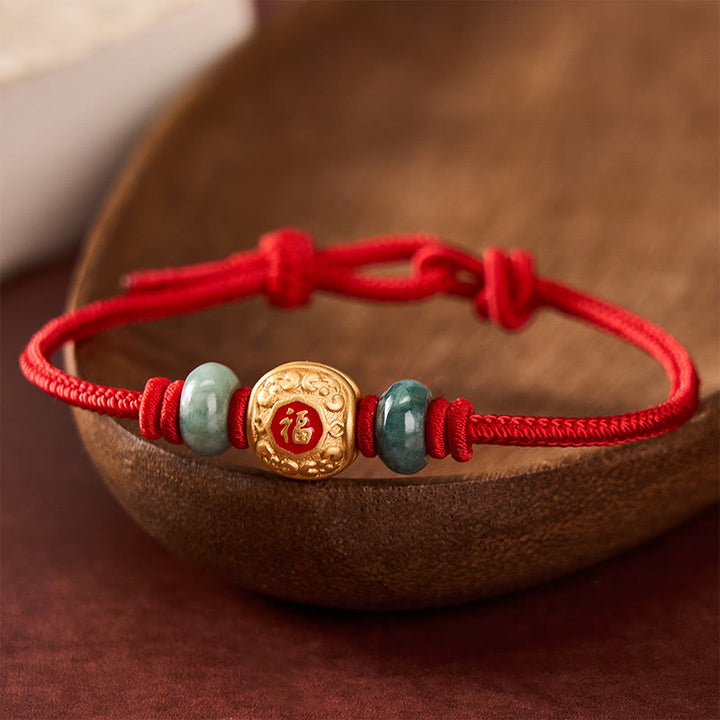 Pulsera de la suerte de cobre con personajes de Buddha Stones y cuerda roja - image 0