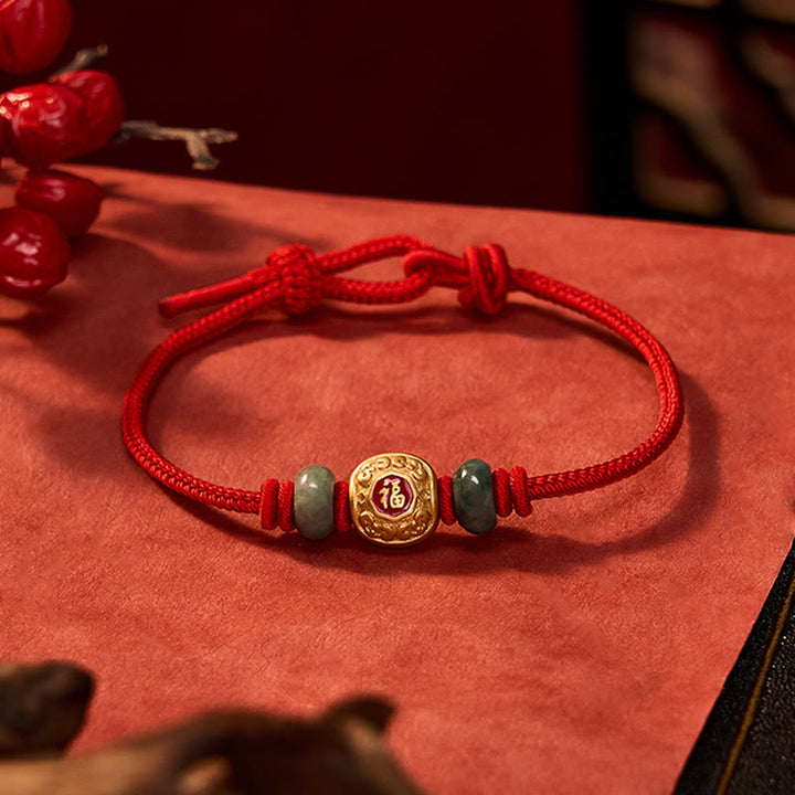 Pulsera de la suerte de cobre con personajes de Buddha Stones y cuerda roja - image 2