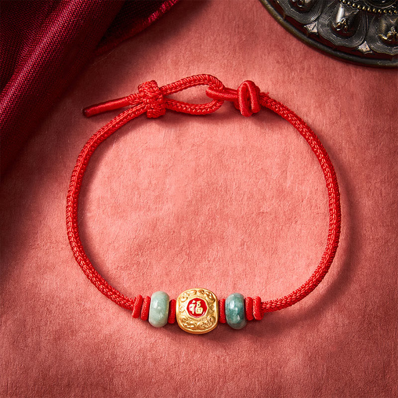 Pulsera de la suerte de cobre con personajes de Buddha Stones y cuerda roja - Rojo - 6,7–7,5 pulgadas/17–19 cm - image 1