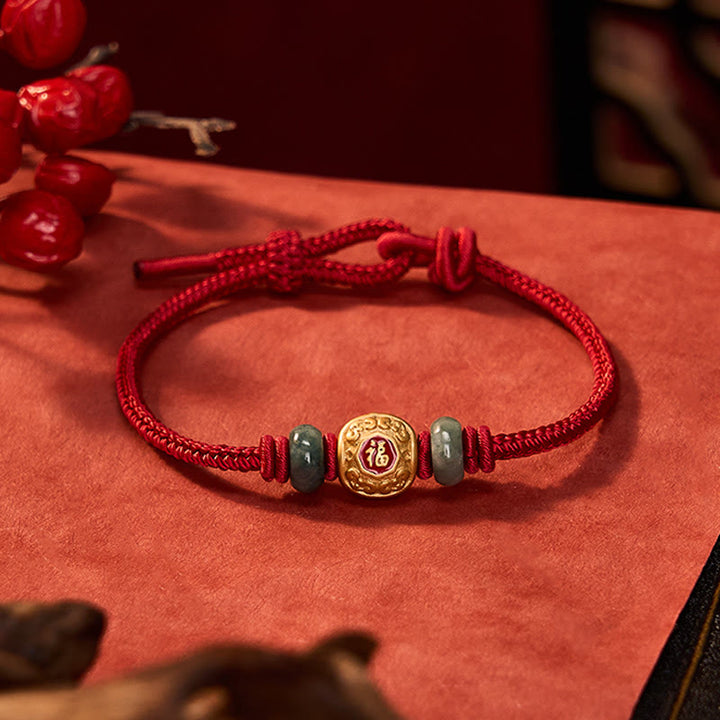 Pulsera de la suerte de cobre con personajes de Buddha Stones y cuerda roja - image 12