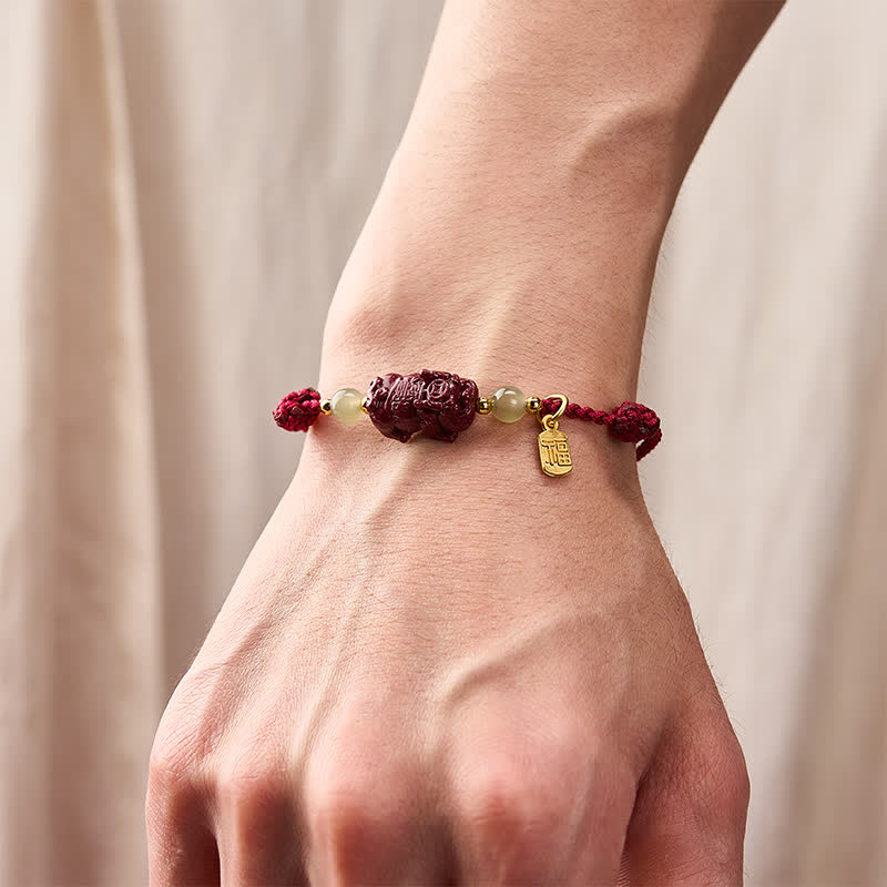 Pulsera de hilo rojo con Buddha Stones, cinabrio natural Pi Xiu Hetian Jade, buena suerte. - image 4