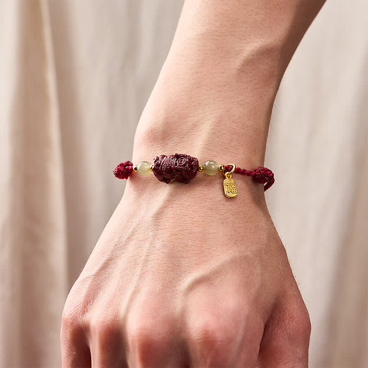 Pulsera de hilo rojo con Buddha Stones, cinabrio natural Pi Xiu Hetian Jade, buena suerte. - image 4