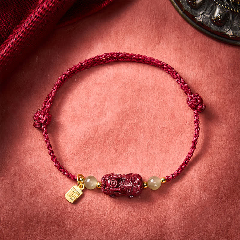 Pulsera de hilo rojo con Buddha Stones, cinabrio natural Pi Xiu Hetian Jade, buena suerte. - image 1