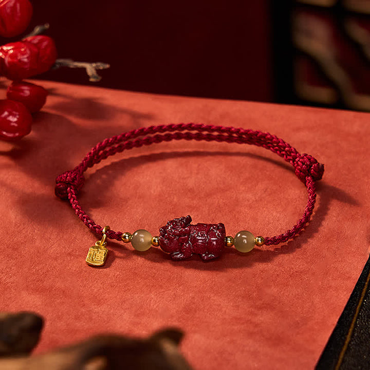 Pulsera de hilo rojo con Buddha Stones, cinabrio natural Pi Xiu Hetian Jade, buena suerte. - Pi Xiu (Circunferencia de la muñeca: 6,3-7,1 pulgadas/16-18 cm) - image 0