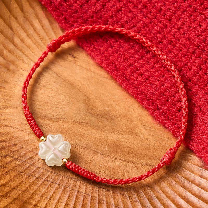 Pulsera de trébol de cuatro hojas de jade Hetian natural con Buddha Stones - image 3