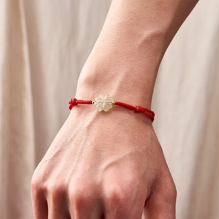 Pulsera de trébol de cuatro hojas de jade Hetian natural con Buddha Stones - image 4