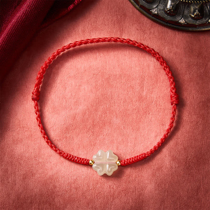 Pulsera de trébol de cuatro hojas de jade Hetian natural con Buddha Stones - image 2