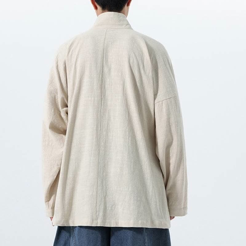 Buddha Stones Kimono de hombre de algodón liso con cordón ajustable, estilo Tang sencillo, para otoño/invierno, con bolsillo. - image 21