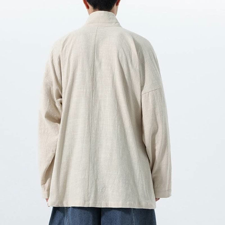 Buddha Stones Kimono de hombre de algodón liso con cordón ajustable, estilo Tang sencillo, para otoño/invierno, con bolsillo. - image 21