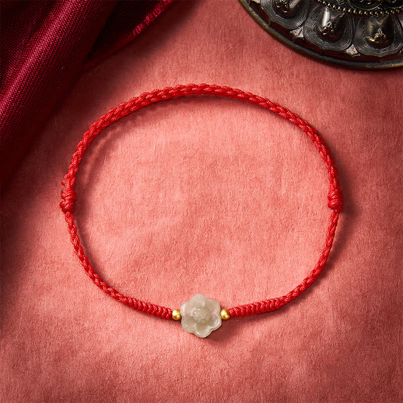 Pulsera de cuentas de amor con jade Hetian natural y flores de durazno y Buddha Stones - image 2