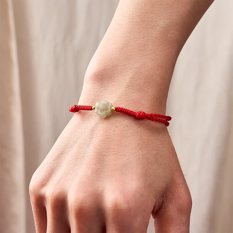 Pulsera de cuentas de amor con jade Hetian natural y flores de durazno y Buddha Stones - image 4