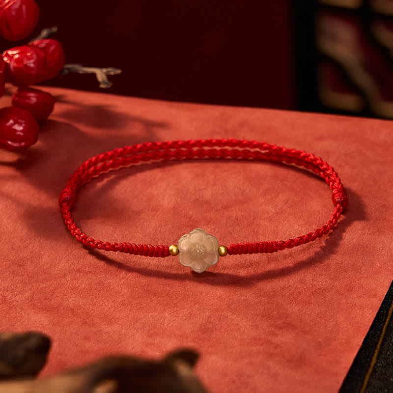 Pulsera de cuentas de amor con jade Hetian natural y flores de durazno y Buddha Stones - image 1
