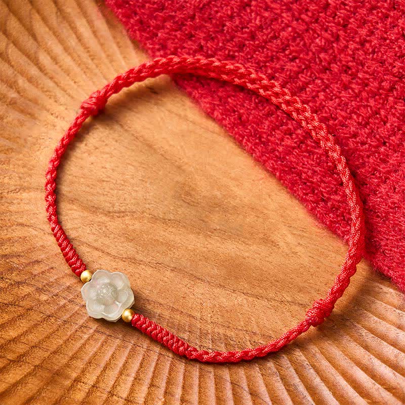 Pulsera de cuentas de amor con jade Hetian natural y flores de durazno y Buddha Stones - image 3
