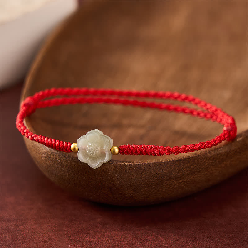 Pulsera de cuentas de amor con jade Hetian natural y flores de durazno y Buddha Stones - Flor de durazno (circunferencia de la muñeca: 16-18 cm) - image 0