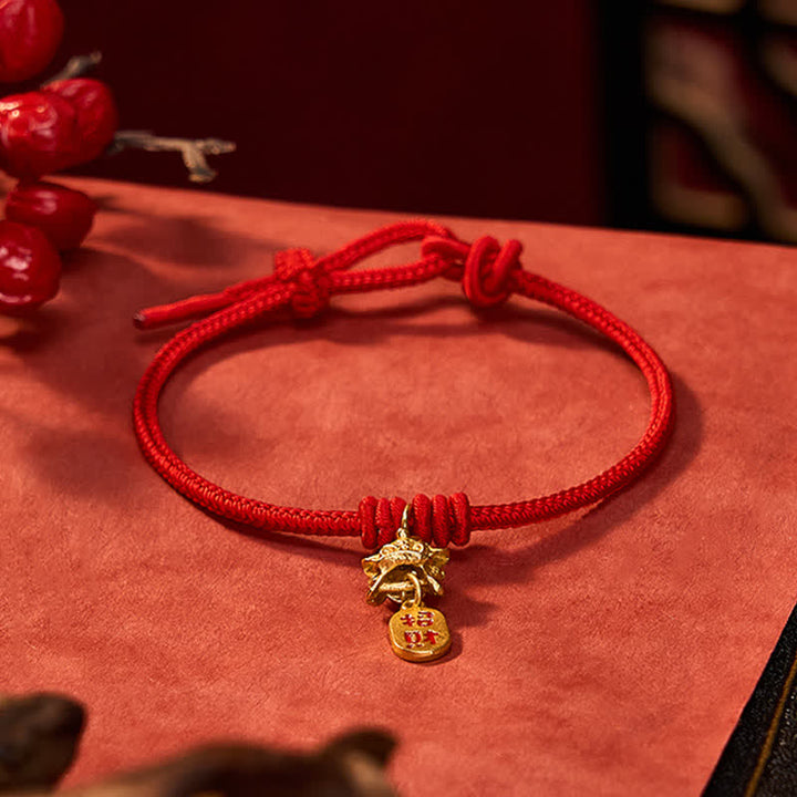 Buddha Stones Pulsera de la riqueza de cobre con el carácter Pi Xiu Fu y cordón rojo - image 3
