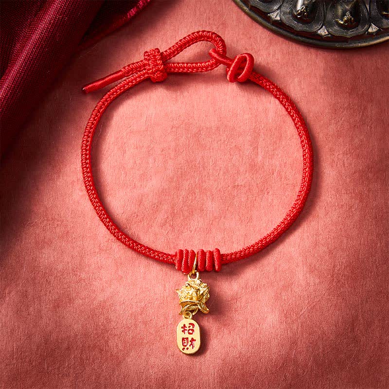 Buddha Stones Pulsera de la riqueza de cobre con el carácter Pi Xiu Fu y cordón rojo - image 1