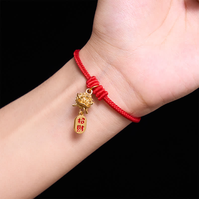 Buddha Stones Pulsera de la riqueza de cobre con el carácter Pi Xiu Fu y cordón rojo - image 4