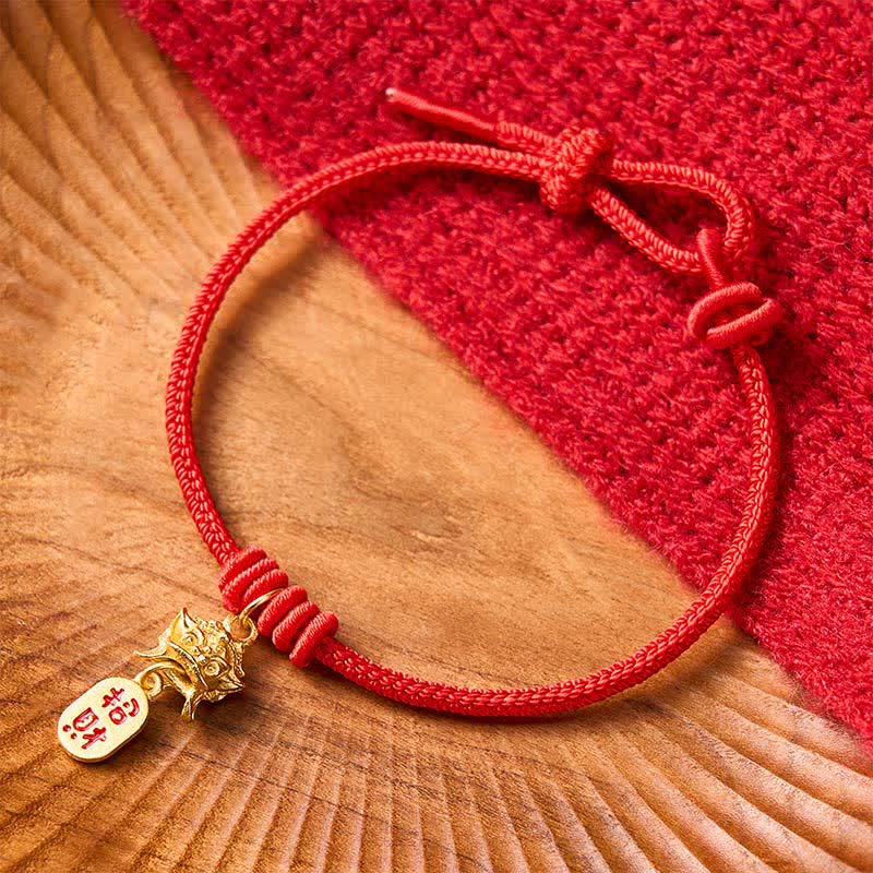 Buddha Stones Pulsera de la riqueza de cobre con el carácter Pi Xiu Fu y cordón rojo - image 2