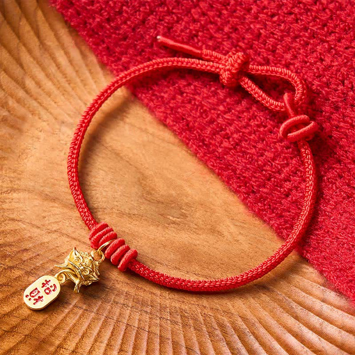 Buddha Stones Pulsera de la riqueza de cobre con el carácter Pi Xiu Fu y cordón rojo - image 2