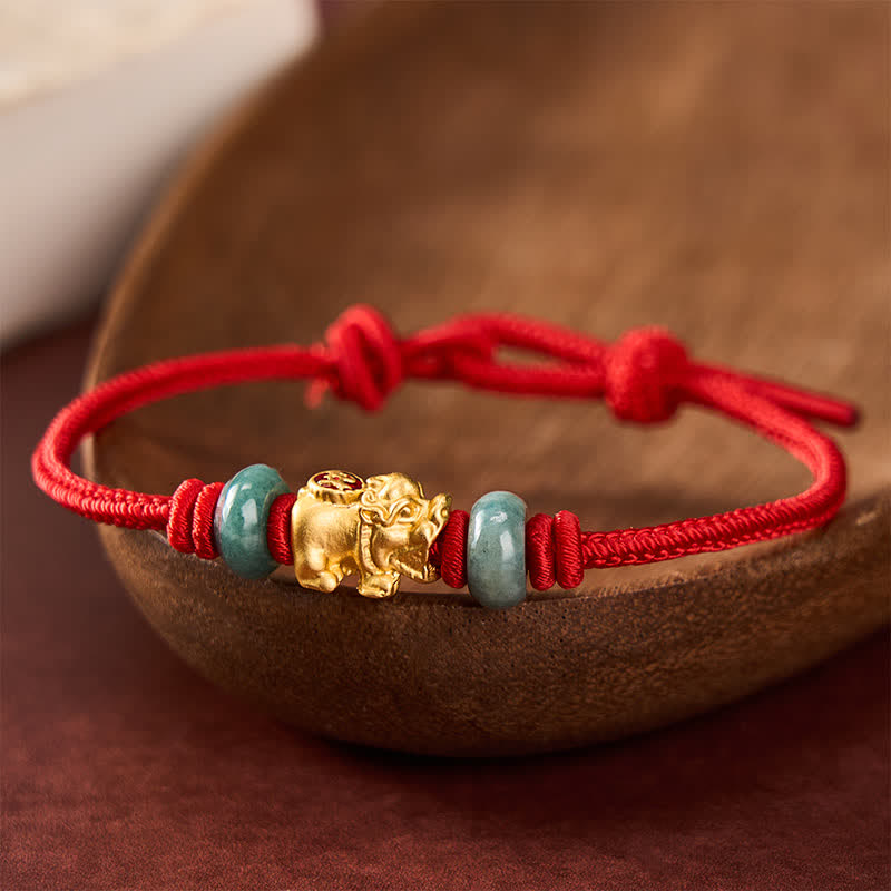 Buddha Stones Pulsera de aleación Pi Xiu con cordón rojo y símbolo de riqueza - Rojo - 6,7–7,5 pulgadas/17–19 cm - image 0