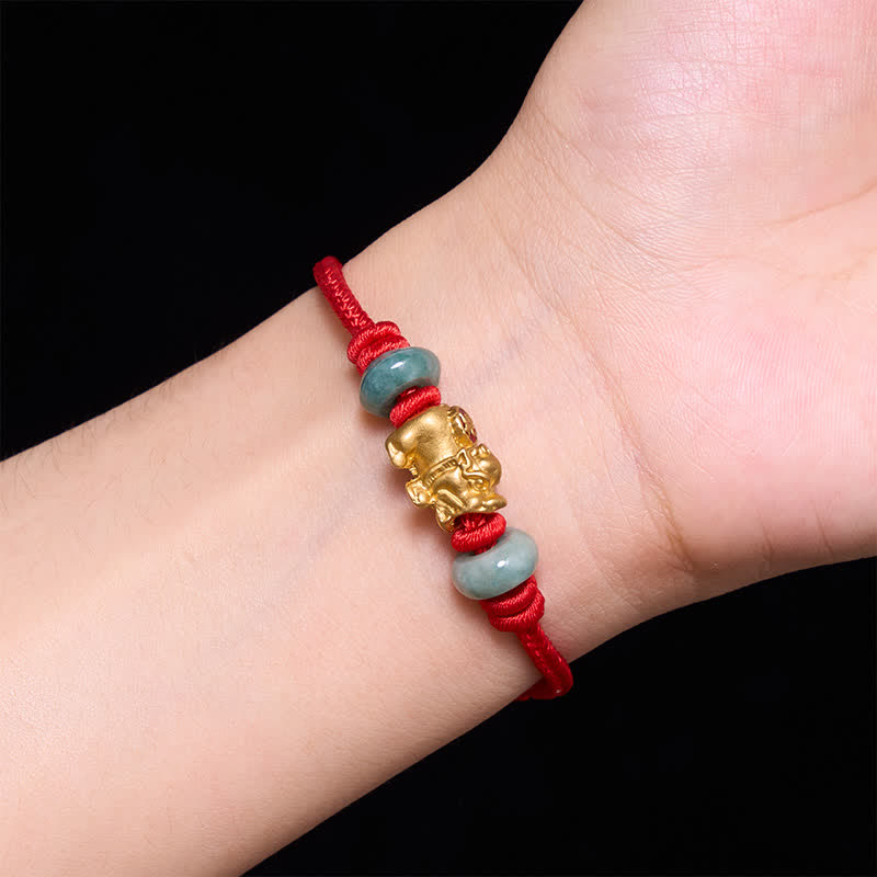 Buddha Stones Pulsera de aleación Pi Xiu con cordón rojo y símbolo de riqueza - image 4