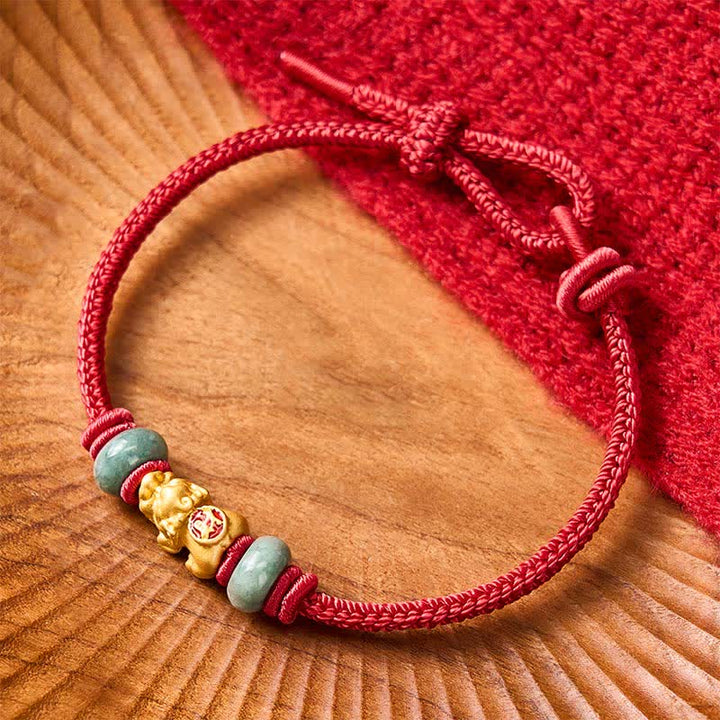 Buddha Stones Pulsera de aleación Pi Xiu con cordón rojo y símbolo de riqueza - image 11