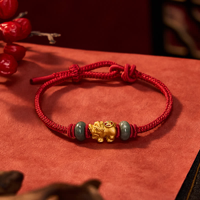 Buddha Stones Pulsera de aleación Pi Xiu con cordón rojo y símbolo de riqueza - image 12