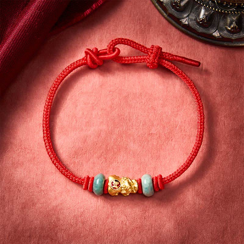 Buddha Stones Pulsera de aleación Pi Xiu con cordón rojo y símbolo de riqueza - image 1