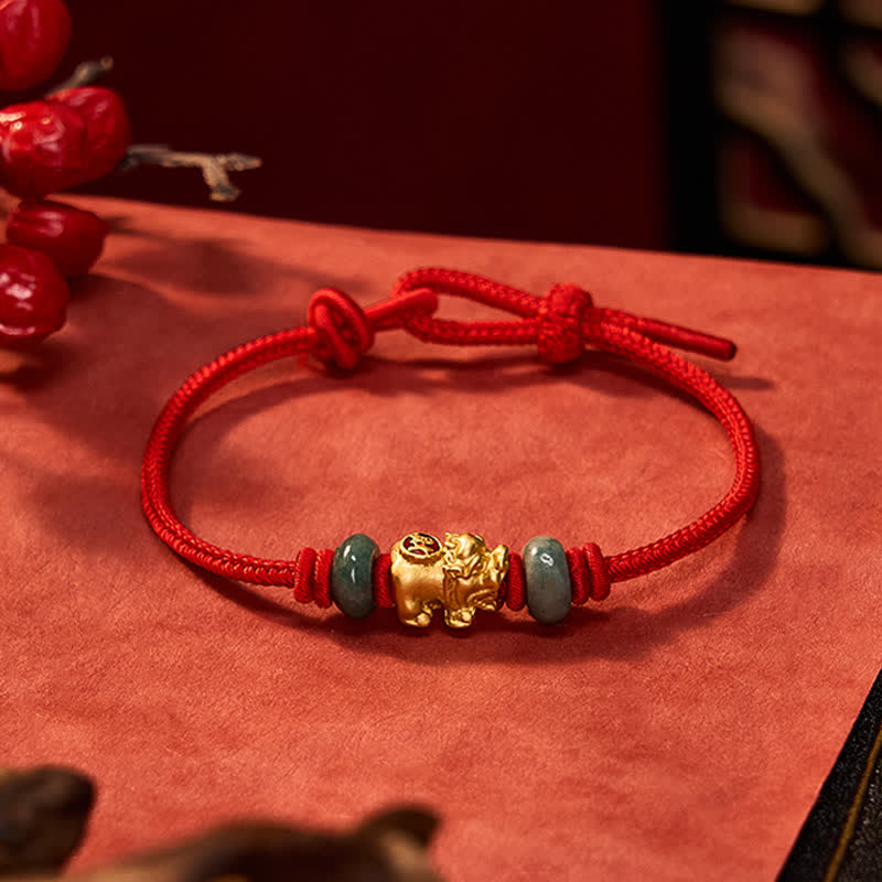 Buddha Stones Pulsera de aleación Pi Xiu con cordón rojo y símbolo de riqueza - image 3