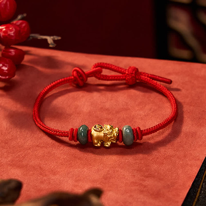 Buddha Stones Pulsera de aleación Pi Xiu con cordón rojo y símbolo de riqueza - image 3
