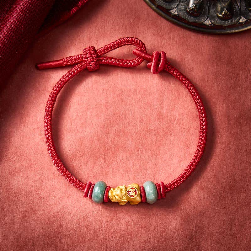 Buddha Stones Pulsera de aleación Pi Xiu con cordón rojo y símbolo de riqueza - Rojo oscuro - 6,7–7,5 pulgadas/17–19 cm - image 10