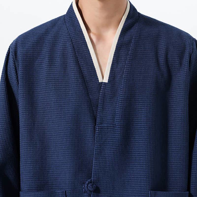 Buddha Stones Chaqueta de hombre de estilo casual otoñal con cuello en V, botones de rana y bolsillos. - image 15