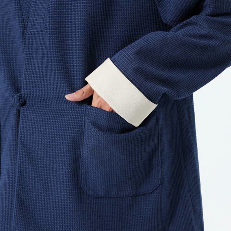 Buddha Stones Chaqueta de hombre de estilo casual otoñal con cuello en V, botones de rana y bolsillos. - image 16