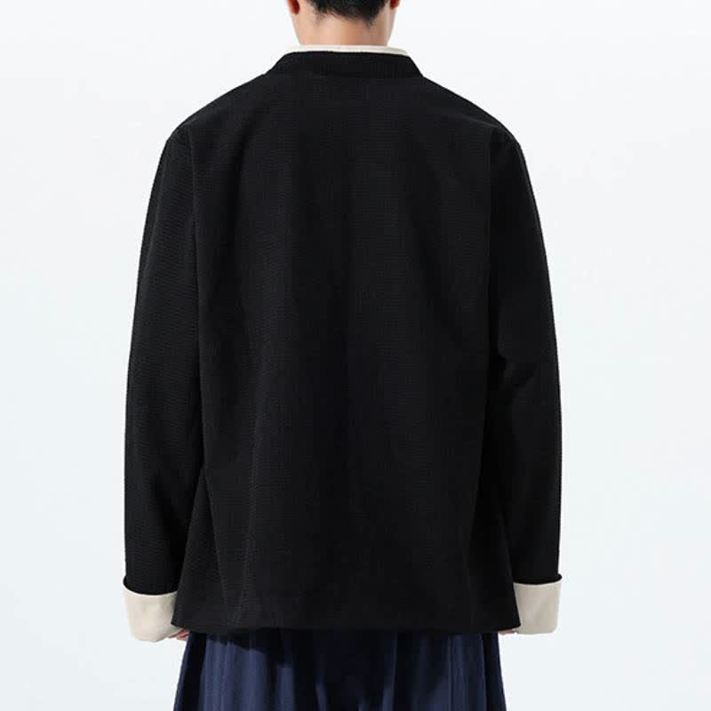Buddha Stones Chaqueta de hombre de estilo casual otoñal con cuello en V, botones de rana y bolsillos. - image 24