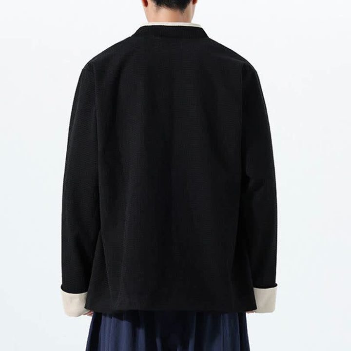 Buddha Stones Chaqueta de hombre de estilo casual otoñal con cuello en V, botones de rana y bolsillos. - image 24