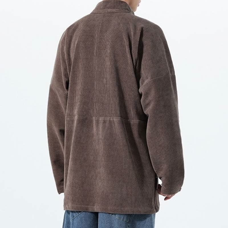 Buddha Stones Kimono de hombre liso estilo Tang casual de otoño/invierno con cuello mandarín y bolsillo. - image 4