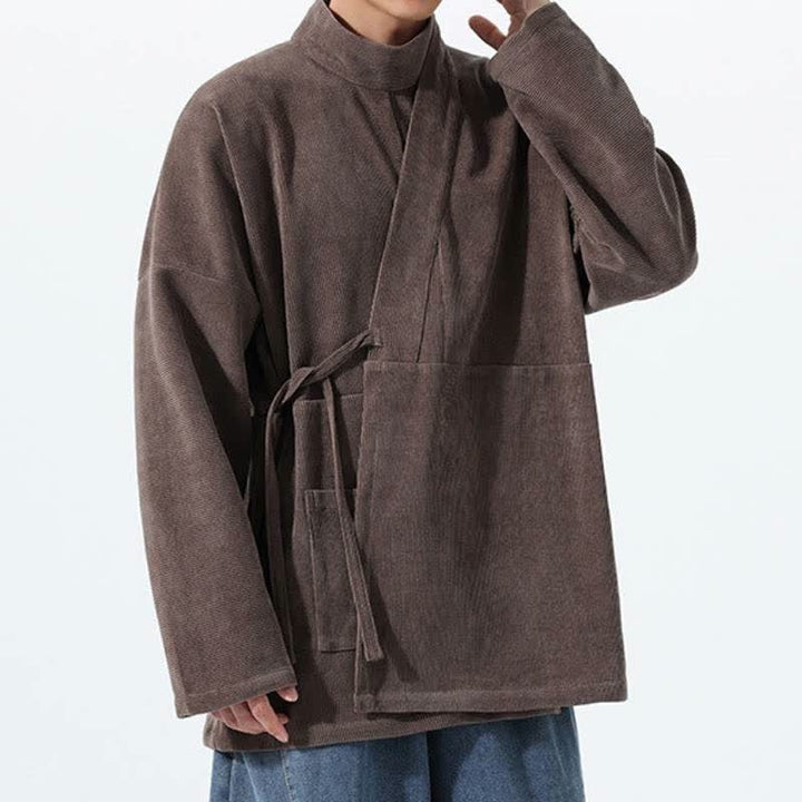 Buddha Stones Kimono de hombre liso estilo Tang casual de otoño/invierno con cuello mandarín y bolsillo. - image 2