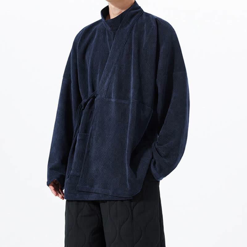 Buddha Stones Kimono de hombre liso estilo Tang casual de otoño/invierno con cuello mandarín y bolsillo. - image 20