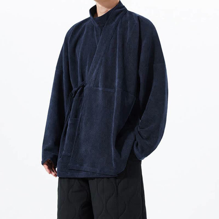 Buddha Stones Kimono de hombre liso estilo Tang casual de otoño/invierno con cuello mandarín y bolsillo. - image 20