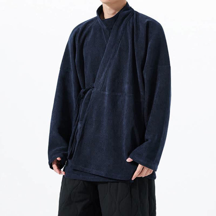 Buddha Stones Kimono de hombre liso estilo Tang casual de otoño/invierno con cuello mandarín y bolsillo. - image 16