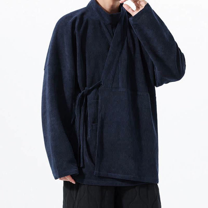 Buddha Stones Kimono de hombre liso estilo Tang casual de otoño/invierno con cuello mandarín y bolsillo. - image 17