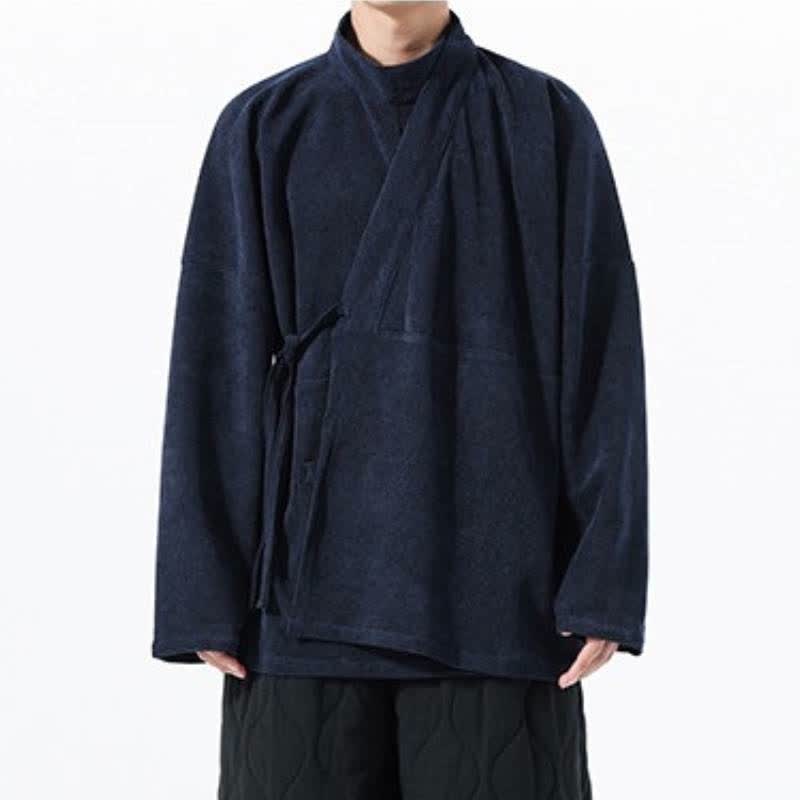 Buddha Stones Kimono de hombre liso estilo Tang casual de otoño/invierno con cuello mandarín y bolsillo. - image 21