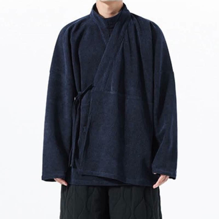Buddha Stones Kimono de hombre liso estilo Tang casual de otoño/invierno con cuello mandarín y bolsillo. - image 21