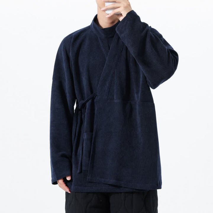 Buddha Stones Kimono de hombre liso estilo Tang casual de otoño/invierno con cuello mandarín y bolsillo. - image 22