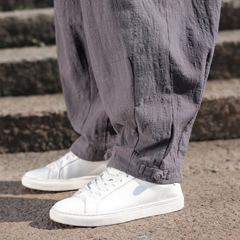 Buddha Stones Pantalones largos casuales retro de color liso para hombre, estilo primavera-otoño, con pierna recta y bolsillos. - image 10