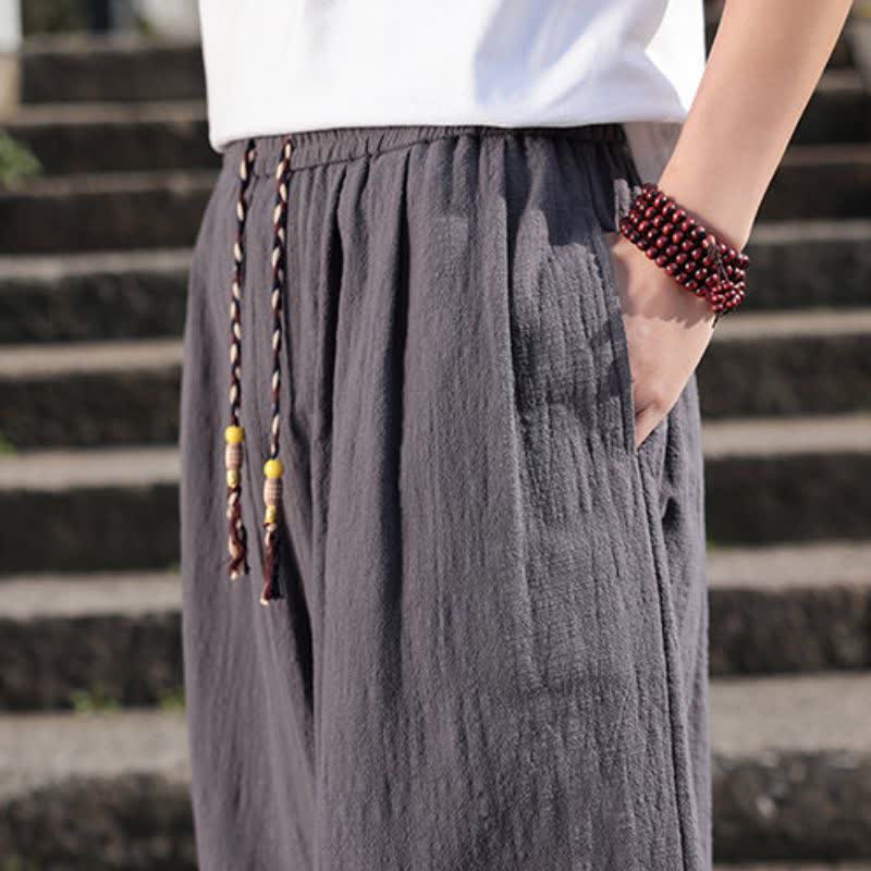 Buddha Stones Pantalones largos casuales retro de color liso para hombre, estilo primavera-otoño, con pierna recta y bolsillos. - image 9